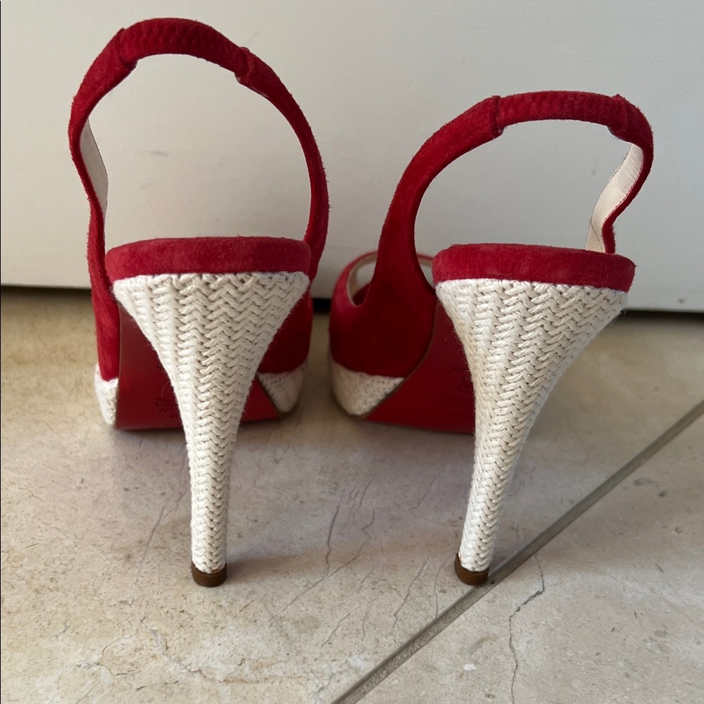 Christian Louboutin Red Suede Slingback Platform Heels - Picture 5 of 8